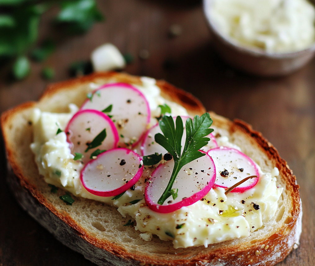 Tartine de fromage frais et radis
