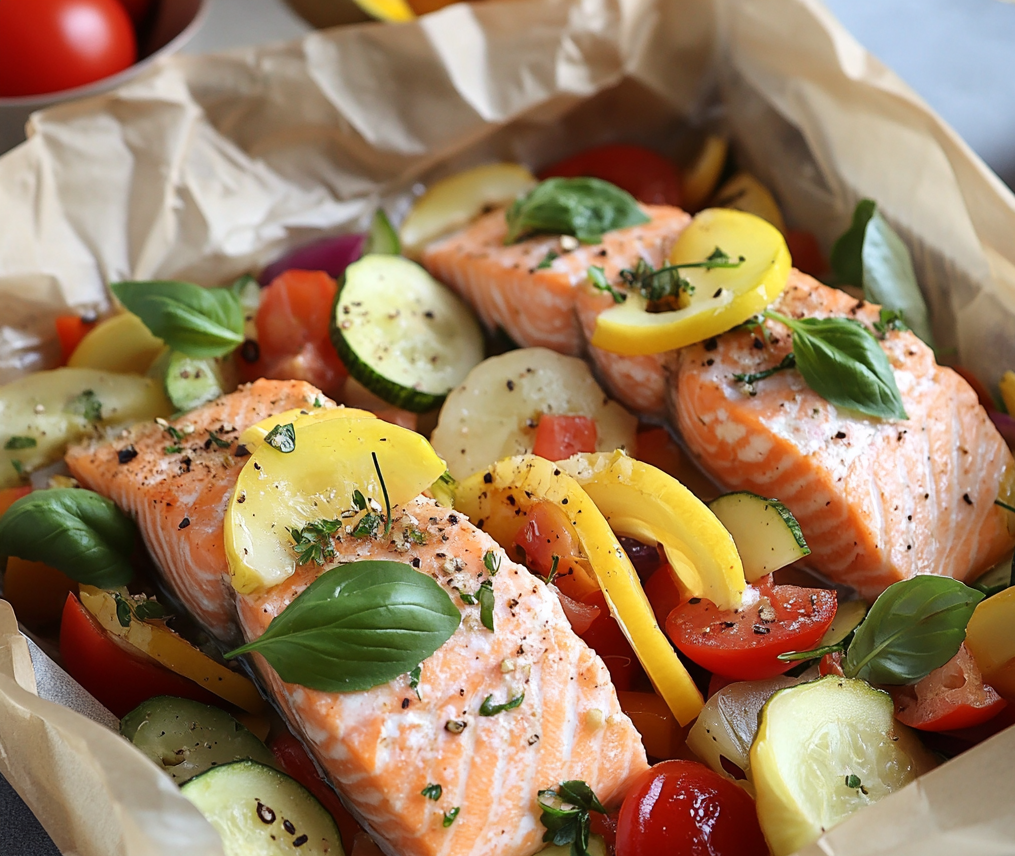 Papillote de saumon aux legumes